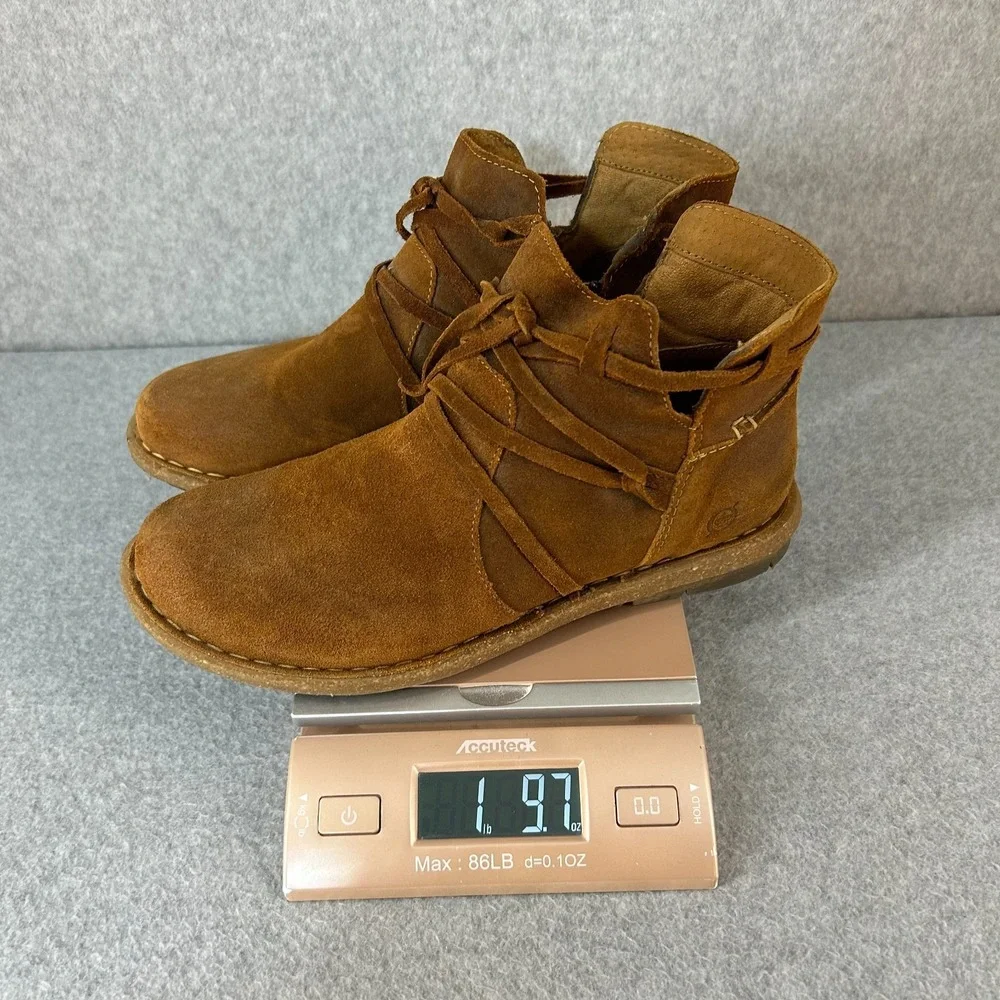 Born Tarkiln Toasted Almond Brown Leather Ankle Boots Booties Womens Size US 9
